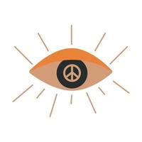 Flat vector hippy boho illustration. Hand drawn retro groovy all seeing eye