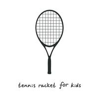 ilustración de silueta de vector plano en estilo infantil. raqueta de tenis dibujada a mano para niños.