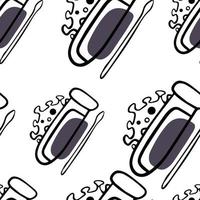 Seamless pattern Doodle test tube with coronovirus with pcr vector