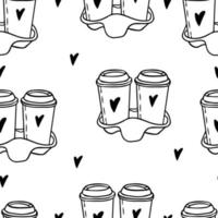 Seamless pattern Doodle two cups of coffee vector