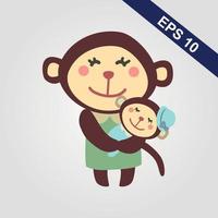 Cute monkey icon. Vector illustration isolated on a grey background.