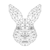 Rabbit polygonal art. Black and white graphics. Vector illustration of hare head in polygonal style. Outline triangles. Isolated design element. 2023 symbol