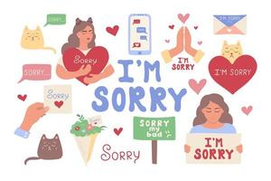 National Sorry Day. A set of illustrations of apologies. vector illustration