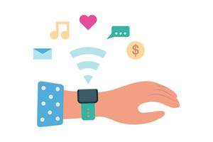 Manage apps with your smartwatch. wearable computing technology. vector illustration