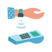 Payment for purchase in the store with a smart watch. vector illustration