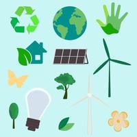 Set icons, stickers, buttons on the theme of saving and renewable energy vector