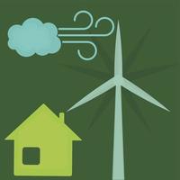 icon, sticker, button on the theme of saving and renewable energy with earth, planet, house and Wind turbines. vector