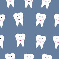 Seamless pattern with happy smiling teeth on a dark blue background. The illustration can be used in textile printing, in typography. vector