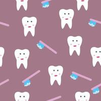 Seamless pattern with happy smiling cute tooth with toothpaste and brush. The illustration can be used in textile printing, in typography. vector