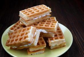 Viennese waffles on a yellow plate. Plate with Viennese waffles. photo