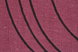 Abstract design background of violet coarse-grained intersection texture of rough fabric with an interlacing black painted lines. Linen sack textile canvas burlap cloth. Close-up, mock up, top view photo