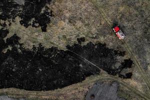 fire truck on fire aerial view photo