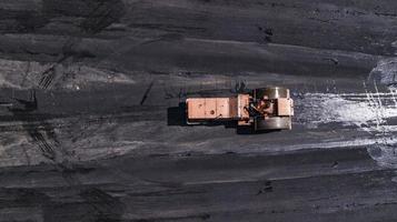 Aerial view on the new asphalt road under construction photo