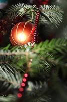 Orange glitter Christmas ball found in a natural tree photo