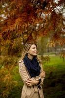 Beautiful young woman in autumn park photo