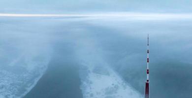 Aerial drone top view of the Riga TV Tower in Latvia. photo