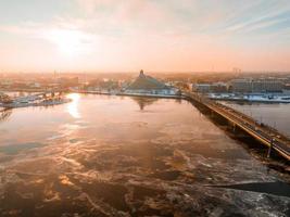 Beautiful winter view of the Latvian National library. photo