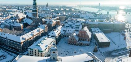 Aerial view of the winter Riga old town photo