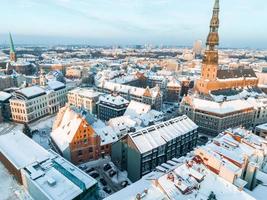 Aerial view of the winter Riga old town photo