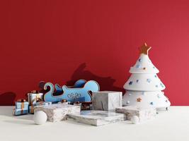 Christmas sale background with christmas sleigh and stage podium for product display 3d rendering photo