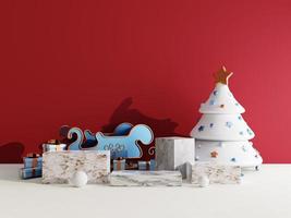 Christmas sale background with christmas sleigh and stage podium for product display 3d rendering photo