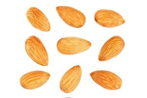 Almond isolated. Nuts on white background. Collection. Clipping path included. Full depth of field photo