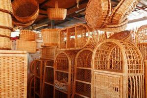 Handmade wicker furniture, products and souvenirs at the street craft market. photo