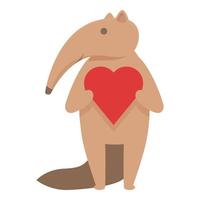el oso hormiguero toma el vector de dibujos animados del icono del corazón. zoológico de fauna
