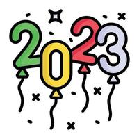 Happy new year 2023 balloon celebration vector icon