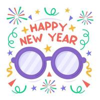 feliz año nuevo fiesta gafas pegatina diseño estilo moderno vector