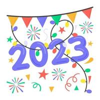 pegatina de decoración de año nuevo 2023 en estilo moderno y moderno vector
