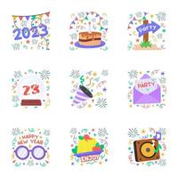 Happy new year 2023 stickers design in modern and trendy style vector