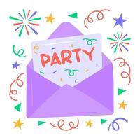 Party invitation envelope sticker design in trendy style, new year party envelope vector