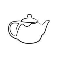 Continuous line drawing tea pot. Teapot in continuous line art drawing style vector