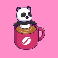 panda lindo en la ilustración de iconos de vector de dibujos animados de taza de café. concepto de caricatura plana. adecuado para cualquier proyecto creativo.