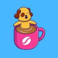 lindo perro en la ilustración de iconos de vector de dibujos animados de taza de café. concepto de caricatura plana. adecuado para cualquier proyecto creativo.