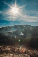 colina con silueta de bosque a la luz del sol foto de paisaje
