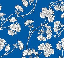 Blooming spring or fall meadow seamless pattern. Plant background for fashion, wallpapers, print. Blue and green flowers on navy. Liberty style floral. Trendy floral design photo