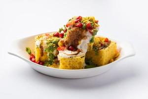 Khaman Dhokla chaat is a very simple and refreshing fusion chaat recipe made using leftover dhokla photo