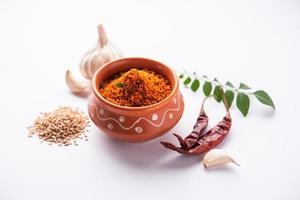 Sesame garlic chilli dry chutney powder,  Til Lahsun chutney, Indian side dish or relish photo