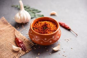 Sesame garlic chilli dry chutney powder,  Til Lahsun chutney, Indian side dish or relish photo