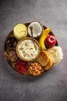 Sargi - Karwa Chauth breakfast menu before starting fasting or upwas on karva chauth, Indian food photo