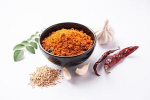 Sesame garlic chilli dry chutney powder,  Til Lahsun chutney, Indian side dish or relish photo