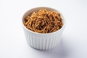 Nachni or Ragi Sev is a delicious crispy noodle made from finger millets, healthy Indian food photo
