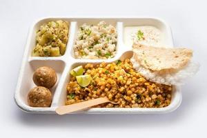 Indian Upwas thali, fasting food platter or thali for home delivery or takeaway parcel for any Vrat photo