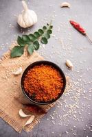 Sesame garlic chilli dry chutney powder,  Til Lahsun chutney, Indian side dish or relish photo