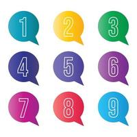 Set of bullet points numbers from one to nine in gradient shapes vector