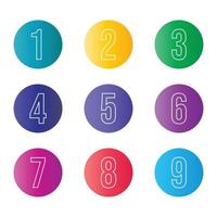 Set of bullet points numbers from one to nine in gradient shapes vector