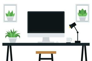 Computer On Desk Plants vector