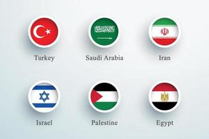 Middle East Flag Set Round 3d Button Circle Icons vector